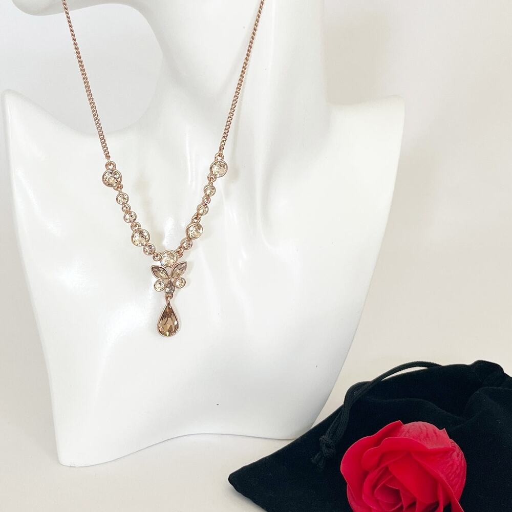 GIVENCHY Vintage Crystal Rose Gold Pear Y Drop Necklace Pendant - Picture 3 of 8